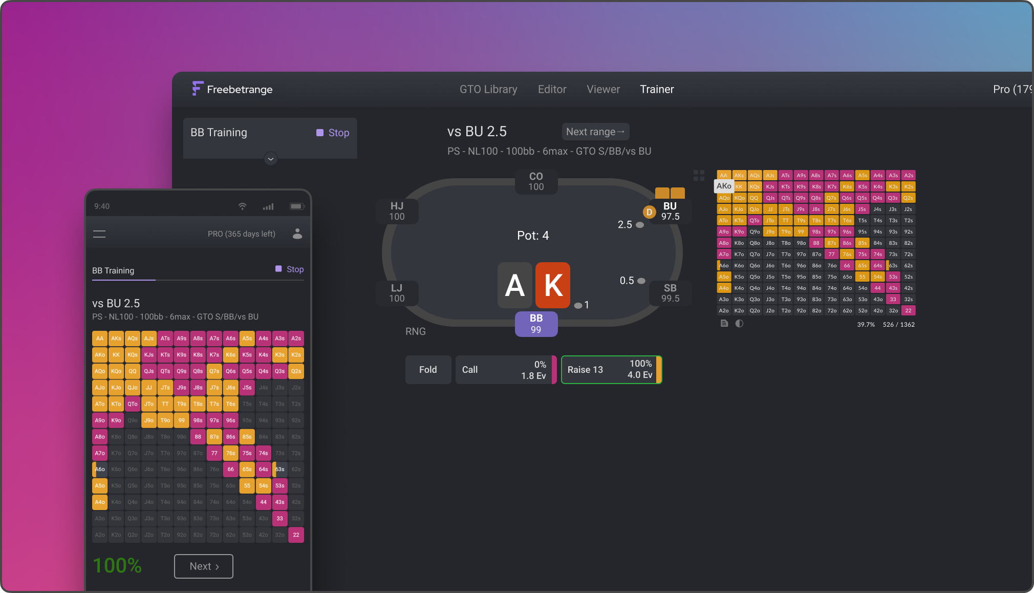 Freebetrange Preflop Trainer screenshot